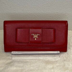 Pre-Loved Prada Red Saffiano Fiocco Bow Long Bifold Wallet